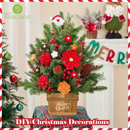 Alecono Crochet Flower Bouquet, Christmas Knitted Flowers, Red Handmade Father Christmas Santa Claus Bouquet of Flowers for Kids Festival Gifts (Include Card)