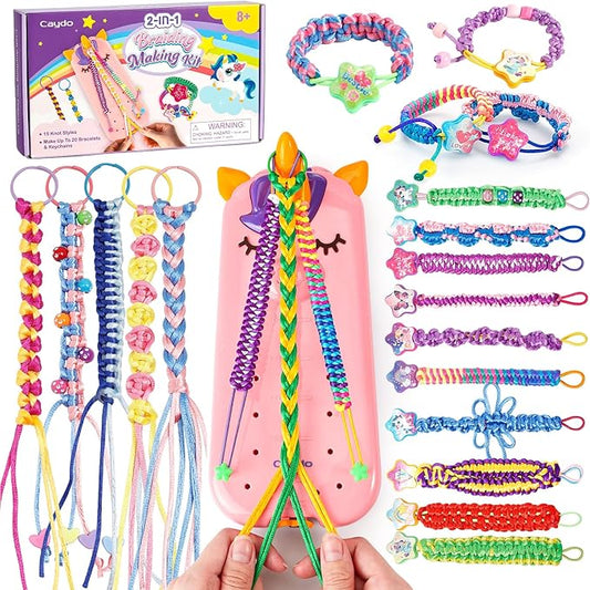 Caydo Bracelet Maker, Unicorn Friendship Bracelet Making Kit for Girls 8-12 Years Old Birthday Christmas Gifts, 2 in 1 Bracelet Keychain Kits for Kids DIY Arts and Crafts Toy for Ages 8+