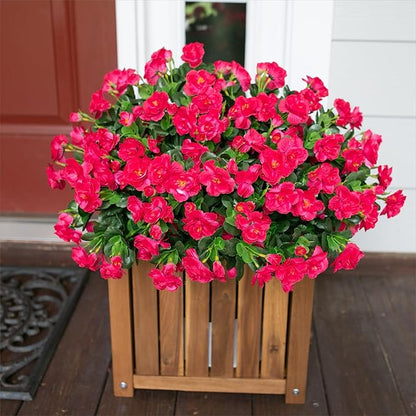 Ivydale Artificial Fake Camellia Flowers Plants for Outdoor Outside Fall Decoration, Faux Silk Hotpink Camellias UV Resistant Look Real for Planter Porch Patio Garden Yard, 3 Large Bundles