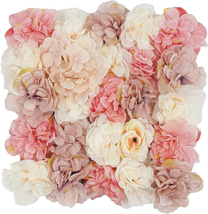 12Pcs Artificial Flower Wall Panel 3D Floral Backdrop Walls15 X 15" Flower Wall Decor Panel Flower Backdrop for Party Home Background Decor-Champagne, White, Pink