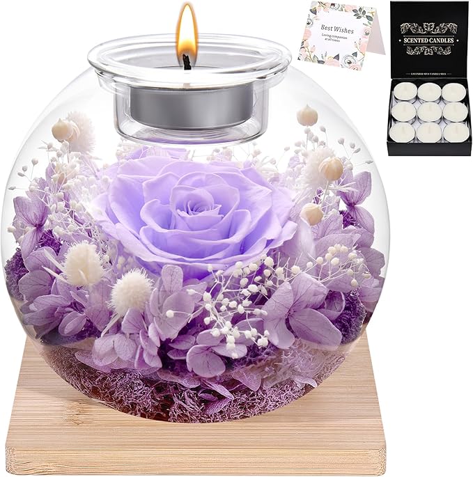 Christmas Birthday Gifts for Women Preserved Roses in Glass Dome with Scented - Romantic Preserved Flower for Women, Girlfriend, Wife, Mom, Grandma, Sister, Her-lightpur