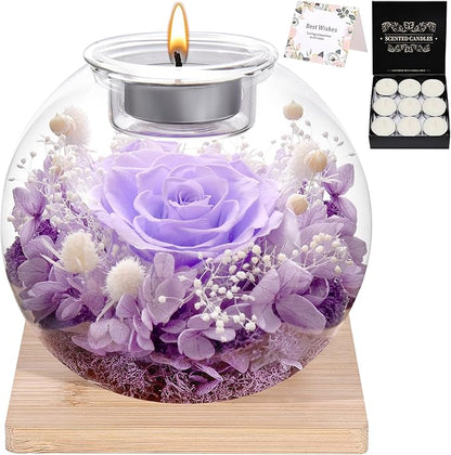 Christmas Birthday Gifts for Women Preserved Roses in Glass Dome with Scented - Romantic Preserved Flower for Women, Girlfriend, Wife, Mom, Grandma, Sister, Her-lightpur
