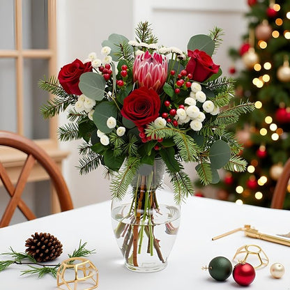 Stargazer Barn - Holiday Cheer Bouquet (Includes Glass Vase) - Fresh Flowers for Delivery - Gift for Anniversary, Birthday, Congratulations, Get Well, Graduation, Sympathy, Christmas