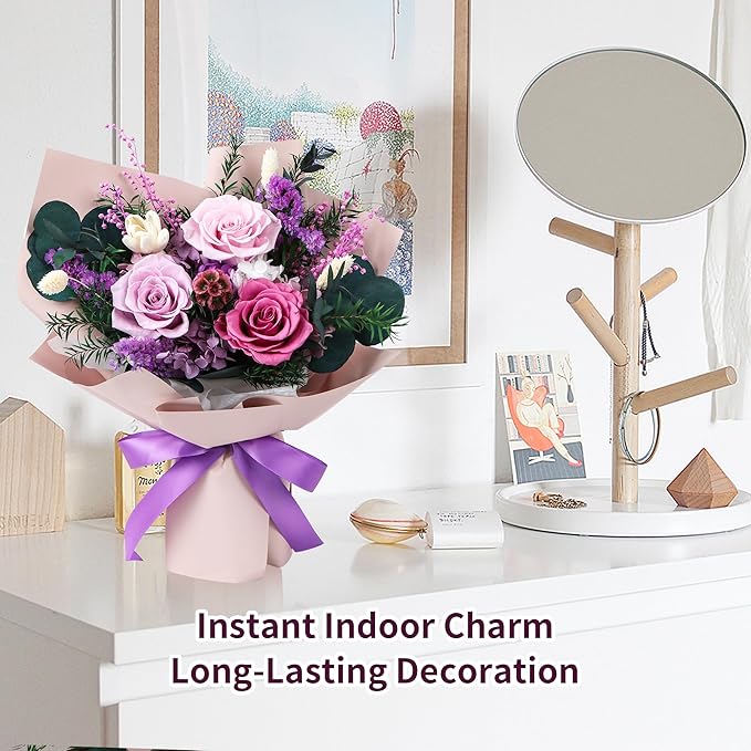 Preserved Flowers Bouquet, Real Eternal Flowers, Gifts For Women, Birthday Gifts For Mom Friends Her Girlfriend Sister, Valentine (Pastel Lilac)