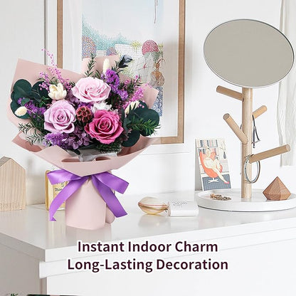 Preserved Flowers Bouquet, Real Eternal Flowers, Gifts For Women, Birthday Gifts For Mom Friends Her Girlfriend Sister, Valentine (Pastel Lilac)