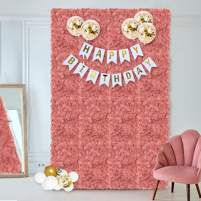 BLOSMON Flower Wall Panel Backdrop Decor: 12 Pcs 24 x 16 inches Dusty Pink Artificial Floral Backdrop for Wedding Party Baby Bridal Shower - Fake Silk Hydrangea Wall Decoration