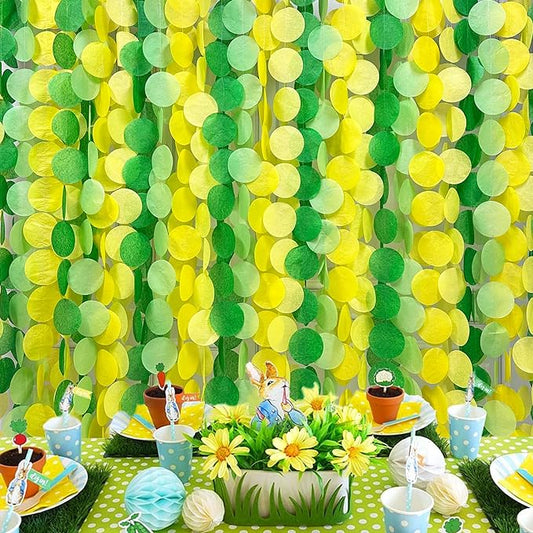 205Ft Yellow Green Party Decorations Ombre Green Yellow Circle Dot Backdrop Garland Tissue Paper Polka Dots Hanging Streamer for Spring Summer Birthday Engagement Wedding Bridal Shower Party Supplies