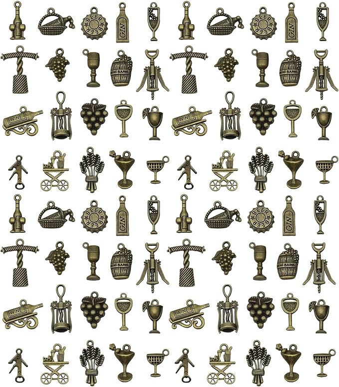 WOCRAFT 60pcs Antique Bronze Wine Bracelet Charms for Jewelry Making Sets DIY Necklace Bracelet Keychain Crafting Charms Kit Craft Supplies (SN871)