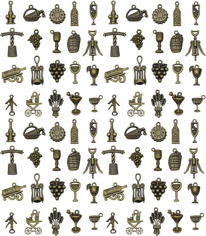 WOCRAFT 60pcs Antique Bronze Wine Bracelet Charms for Jewelry Making Sets DIY Necklace Bracelet Keychain Crafting Charms Kit Craft Supplies (SN871)