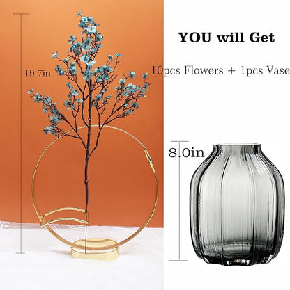 JAKY-Global Babys Breath Silk Artificial Flowers Bulk with Vase 10pcs for Fall Decor Fake Flower Bouquet Bulk for Home Kitchen Indoor Bouquet Floral Arrangement Table Centerpieces Decor(Autumn Blue)