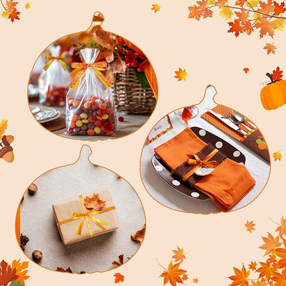 6 Rolls 150 Yards Thanksgiving Fall Ribbons Harvest Ribbons for Craft Wrapping Pumpkin Maple Leaf Autumn Grosgrain Ribbon for Wreath Bows Decoration 3/8 Inch(Maple)