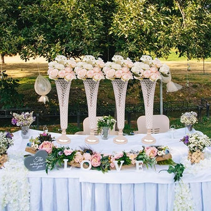 4 Pcs 21 Inch Tall Gold Crystal Vase for Centerpieces, Wedding Christmas Metal Crystal Trumpet Flower Vase Stand for Table Floor Party Banquet Celebration