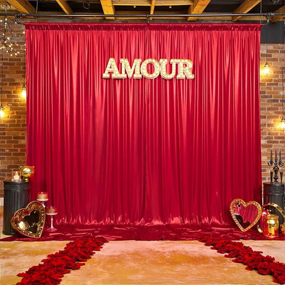 gogoparti 10x10FT Red Sequin Backdrop Curtain - 2 Panels of 5x10FT Wrinkle-Free Glitter Drapes for Photography, Birthdays, Weddings & Graduations