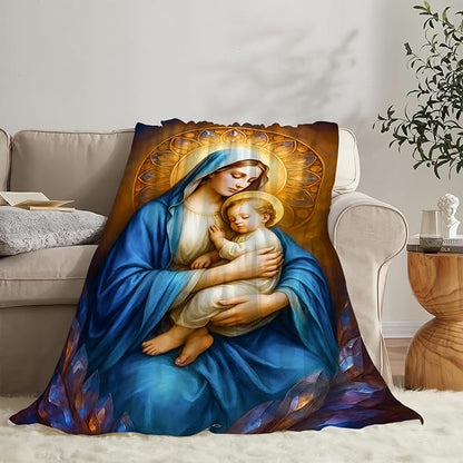 Virgin Mary Blanket Mother of God Throw Blanket Catholic Religious Soft Cozy Fleece Fuzzy Christian Stuffed Plush God Faith Flannel Gifts for Girls Women Boys Kids Adults 40''x50''
