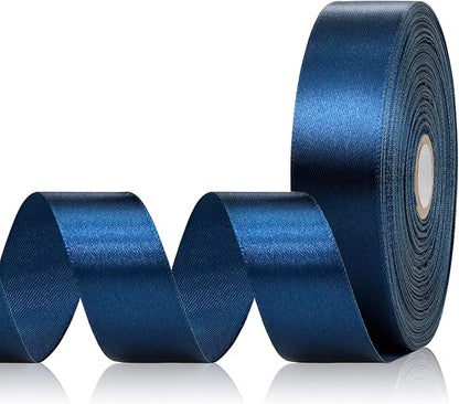 Navy Blue Satin Ribbon 1 Inch 60 Yards, Solid Polyester Fabric Ribbon for Crafts, Gift Wrapping, Birthday Party, Flower Bouquet, Bows, Wedding and Festival Decor