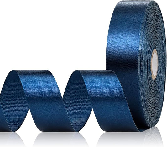 Navy Blue Satin Ribbon 1 Inch 60 Yards, Solid Polyester Fabric Ribbon for Crafts, Gift Wrapping, Birthday Party, Flower Bouquet, Bows, Wedding and Festival Decor