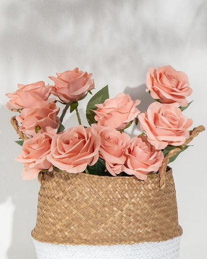 DuHouse 10pcs Silk Roses Artificial Flowers Fake Rose for Arrangement Wedding Party Home Decoration (Light Coral)