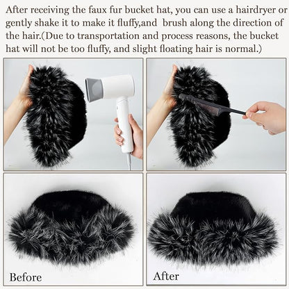 Fuzzy Bucket Hats for Woman Fur Winter Hat Fluffy Warmer Fisherman Cap