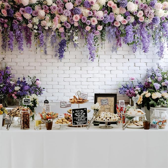 Baocicco Purple Floral Wall Backdrops 8x6.5ft Flowers White Brick Wall Backdrops for Photoshoot Valentine Day Decorations Anniversary Wedding Banner Supplies Birthday Baby Shower Photo Props