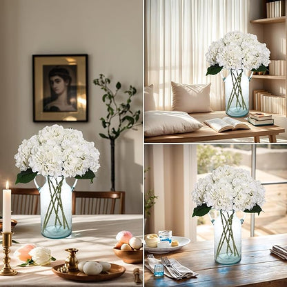 Kimura's Cabin 6pcs Faux White Hydrangeas Fake Flowers Artificial Silk Hydrangea Flower With Stems Bouquets Arrangement for Home Table Centerpieces Wedding Baby Shower Birthday Party Decoration(White)