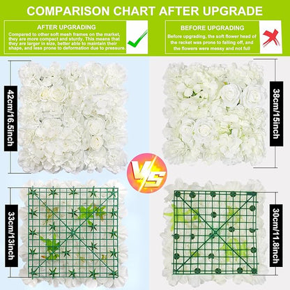 Flower Wall Backdrop 12PCS 16.5x16.5 Inch Floral Wall Panel White Artificial Silk Rose Wall Decor Ideal for Wedding Celebrations, Festive Party Backdrops and Home Decor