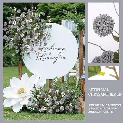 8PCS Blue Fake Flowers Artificial Chrysanthemum Faux Mums Matching 2PCS White Daisy Faux Flowers for Vase Fall Long Stems Flower Silk Flower for Home Decoration Wedding Decor,20.5In,No Vase