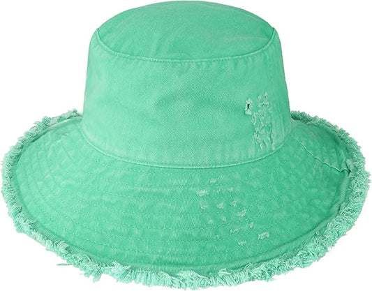 CHOK.LIDS Frayed Bucket Hats for Women Men Unisex Trendy Washed Cotton Floppy Wide Brim Boonie Outdoor Summer Beach Headwear