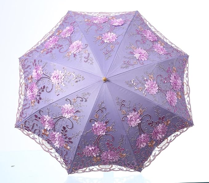 LCY Embroidered Lace Double-deck Anti-UV Parasol Sun/Rain/Snow Folding Umbrella
