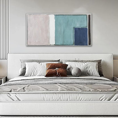 YISXINOAG Canvas Art Wall Decor Teal Blue And Light Brown Red Block Line Abstract Wall Decor Canvas Paintings Home Wall Decor Modern Bedroom Art Office Decor 20"X 40" Ready To Hang