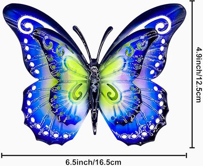 Metal Butterfly Outdoor Wall Decor- 6.5'' 3D Metal Colorful Hanging Double Wings Butterflies for Garden Yard Decoration Outdoor or Indoor Decor, Gifts for Mom Dad Friends (4 Pack)
