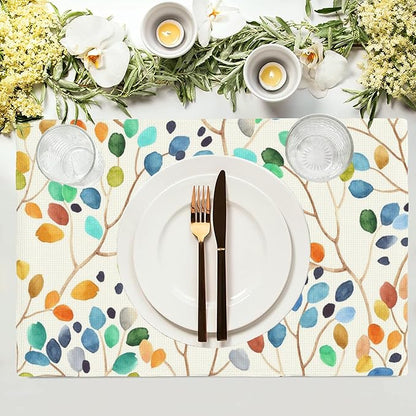 Watercolor Leaves Spots Placemats Set of 4, Placemats Dining Table Mat Set,12x18 Washable Stain Resistant Wipeable Cloth Placemat for Kitchen Buffet Parties