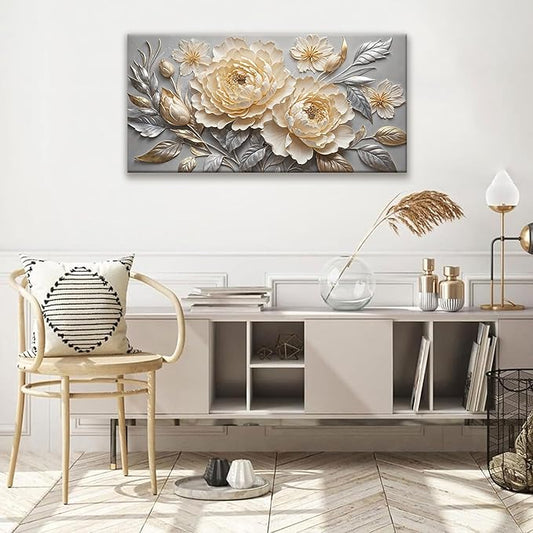 Canvas Art Wall Decor Prints Picture Flower Wall Art Landscape Painting Silver White Floral Wall Art Bedroom Bathroom Office Home Wall Decor 20" X 40" Ready To Hang