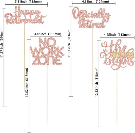 Ephlyn 16Pcs Happy Retirement Centerpiece Sticks Officially Retired Table Flower Centerpieces Sticks No Work Zone Floral Decorations for Farewell Birthday Party Centerpieces Supplies Rose Gold