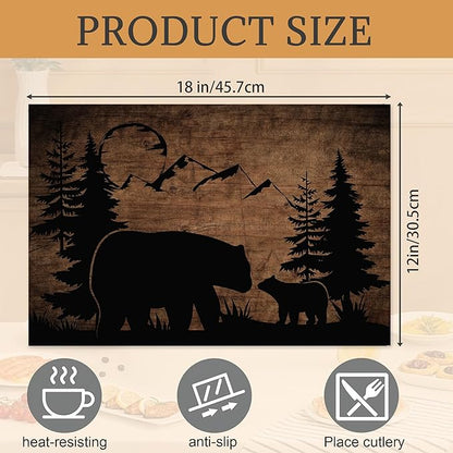 Christmas Bear Lodge Placemats Set of 6,Washable Heat Resistant 12×18 Inch Table Mats Farmhouse Place Mats for Outdoor & Camping Lodge Cabin Decor