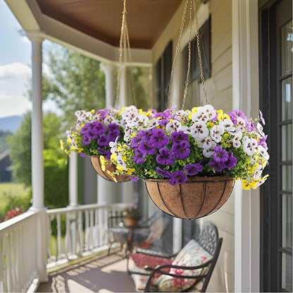 Artificial Fake Pansy Flowers for Outdoor, Faux Silk Pansies Spring Flowers for Outside for Planter Front Door Porch Yard Patio Window Box Home Decor (36, Purple, Yellow, White)