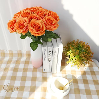 30pcs Artificial Rose Flower Orange Rose Orange Flower with Long Stem Silk Roses Bouquet for Wedding Bridal Shower Party Home Decoration