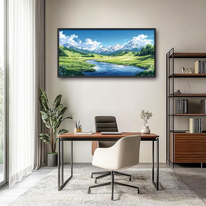 Mountain River Large Wall Art Framed Nature Scenery Wall Decor for Living Room Mountain Landscape Pictures Oversized Canvas Print Painting Modern Extra Large Framed Artwork for Bedroom Office 60"x30"