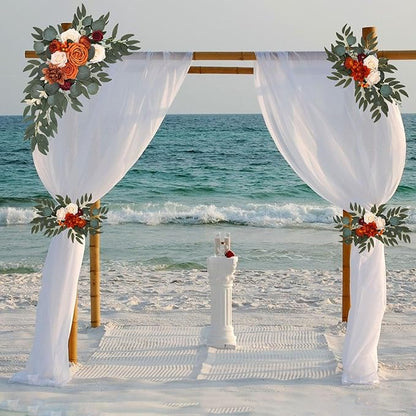 Orange Wedding Arch Flowers, Faux Flower Swag Set of 2, Orange White Floral Swag for Wedding Arch Welcome Signs, Reception Ceremony Signs Decor