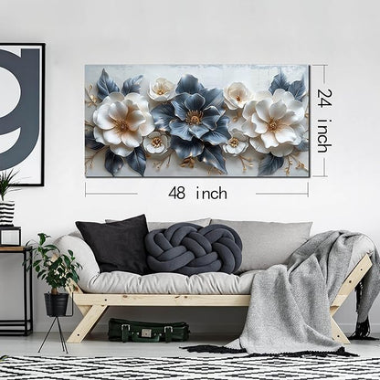 Blue and White Flower Pictures for Living Room Teen Bedroom Decor for Girls Wall Art for Women Office Decor Size 24" x 48"