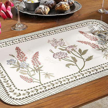 ISAENNE PVC Placemats Set of 6,Rectangular Floral Placemats, Waterproof and Heat-Resistant Place Mats,Decoration for Kitchen, Dinning, Parties, Holiday,12"*17"
