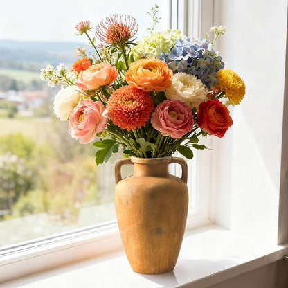 Ceramic Vase with Handle, 8.85 inch Tall Flower Vase for Centerpieces, Large Decorative Terracotta Vintage Vases, Farmhouse Rustic Vases for Home Decor, Living Room, Table, Neutral
