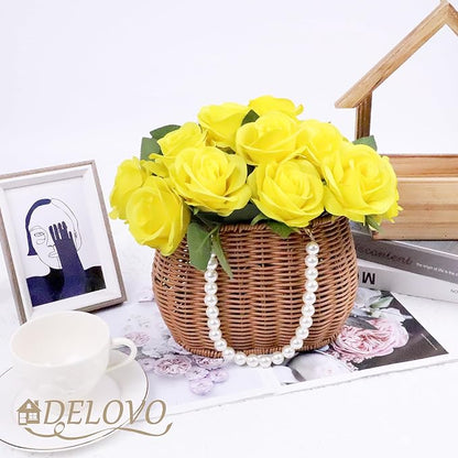 52pcs Yellow Roses Artificial Flowers Fake Flowers Silk Roses with Stems for DIY Wedding Bouquets Bridal Shower Centerpieces Arrangements Party Decorations