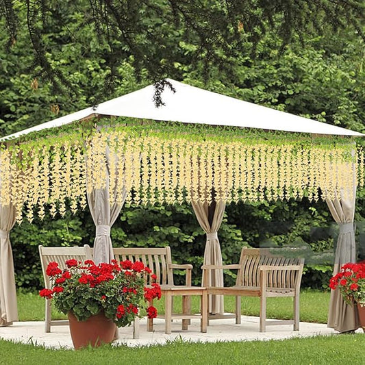 Artificial Flowers Hanging Flowers, Fake Wisteria Flower Garland Silk Vines Rattan String Decor for Home Wedding Arch Wall Garden Greenery Bedroom Outdoor Office Party Decoration (36, Champagne)