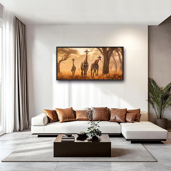 Framed Large Pictures Wall Art for Living Room, Giraffe Oversized Wall Decor Africa Animal Scenery Landscape Canvas Print Painting Modern Extra Large Framed Artwork for Bedroom Office 60"x30"