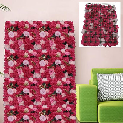 12 Pcs Artificial Flower Wall Panels, 24"x16" 3D Pink Silk Dahlia Hydrangea Rose Flowers Wall Backdrop Artificial Silk Fabric Flower Banquet Wedding Party Decor for Stage Background (Type 3)