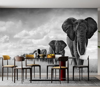 Eierme-A Herd of Elephants Walking on The African Savannah Mural Wallpaper Peel and Stick 137" x 102"