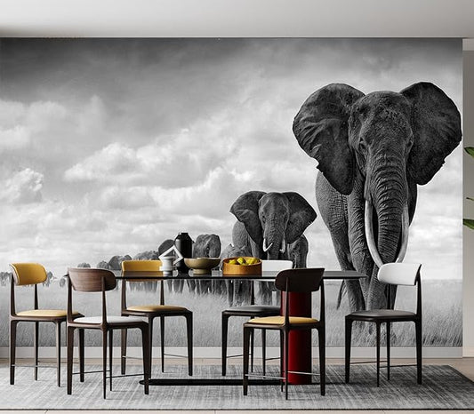 Eierme-A Herd of Elephants Walking on The African Savannah Mural Wallpaper Peel and Stick 160" x 114"