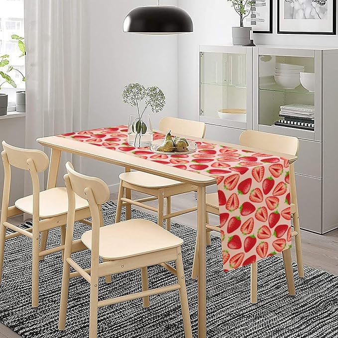 Strawberry Table Runner, Spring Summer Fruit Birthday Party Decorations Dining Room Home Kitchen Table Decor 13 x 60In