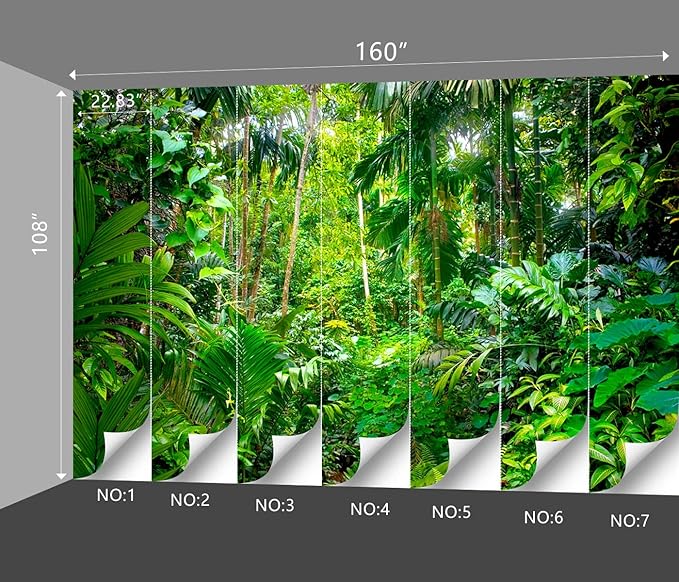 Tropical Rainforest Botanical Wallpaper Bedroom Green Leaf Plant murals Aesthetic Room Decor Living Room tv Background Large Wall Mural - 160"x108" Not Peel and Stick