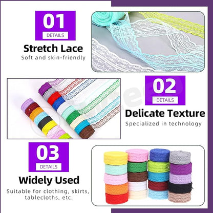 Swpeet 15 Rolls in Total 165 Yards 4.5cm×11 Yards Colorful Lace Ribbon Bilateral Floral Pattern Fabric, Vintage Trim Ribbon Crafting Lace for Decorating, Gift Wrapping